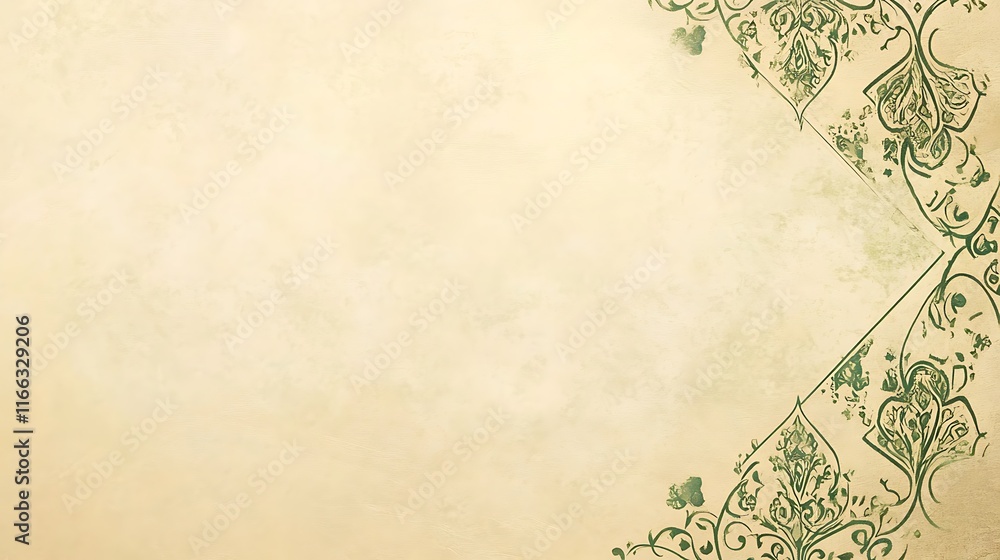Elegant Green Floral Design on Beige Parchment Elegant Green Floral Design on Beige Parchment