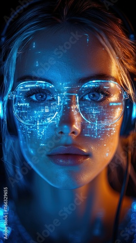 Futuristic Woman with Tech-Inspired Reflections