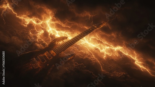 Electric Fury - 3D Render of Lightning Bolt Striking Guitar in Heavy Metal Band Style Artwork photo