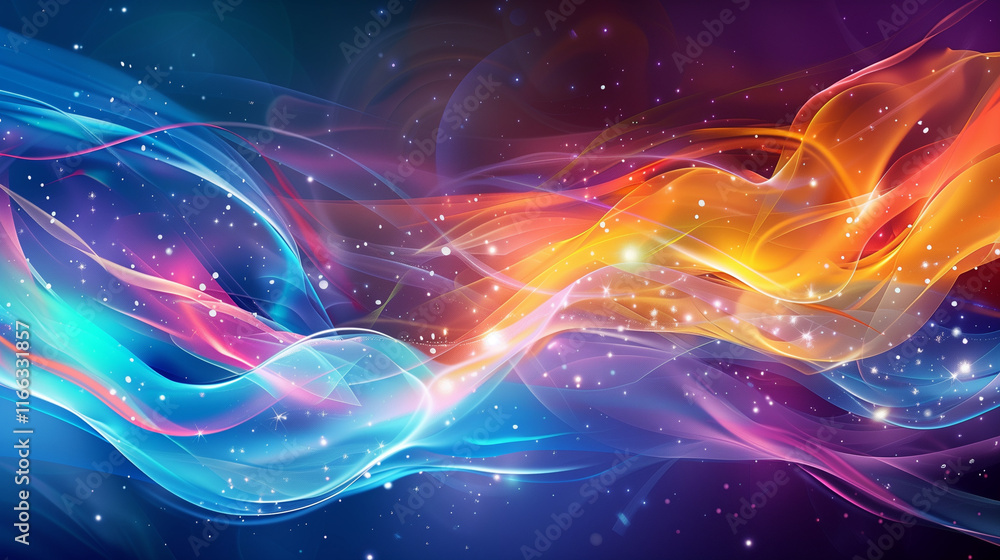 Vibrant Abstract Colorful Wave Illustration with Sparkling Light Effects Vibrant Abstract Colorful Wave Illustration with Sparkling Light Effects