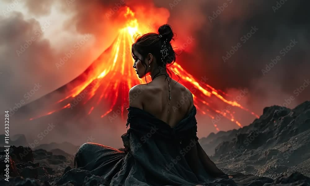 futuristic portrait of a lands cape of an erupting volcano futuristic portrait of a lands cape of an erupting volcano