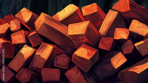 Piles of chopped wood. Sapphirewood. Illustration photo