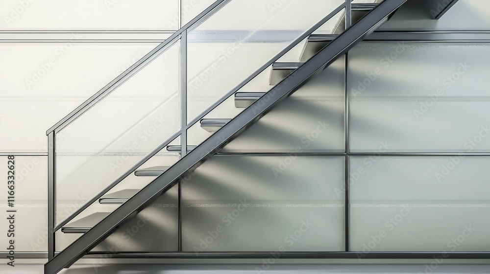 Modern staircase with glass railing against a minimalist background. Modern staircase with glass railing against a minimalist background.
