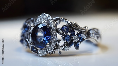 Elegant Sapphire Diamond Ring Floral Design photo