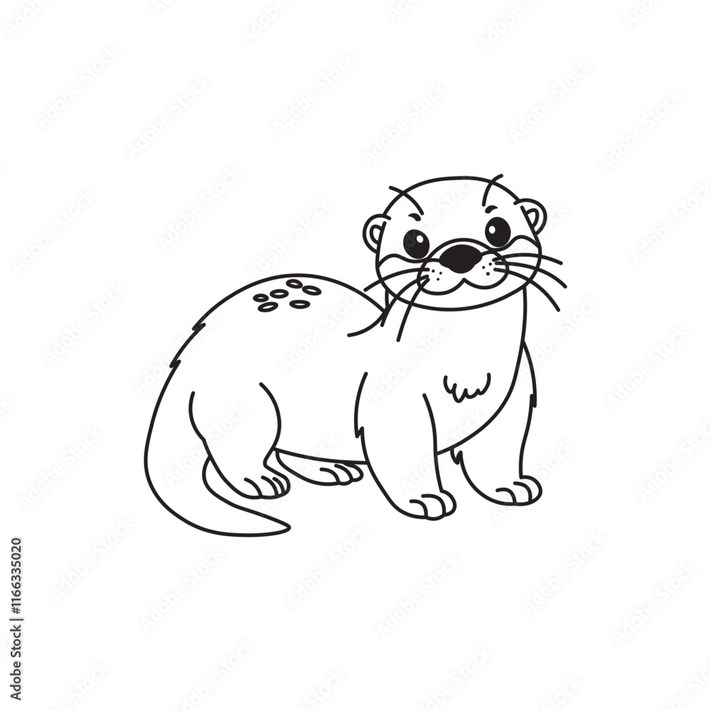 Fototapeta premium illustration of Black And White Coloring Book With Bold Lines, Cute Animal otter