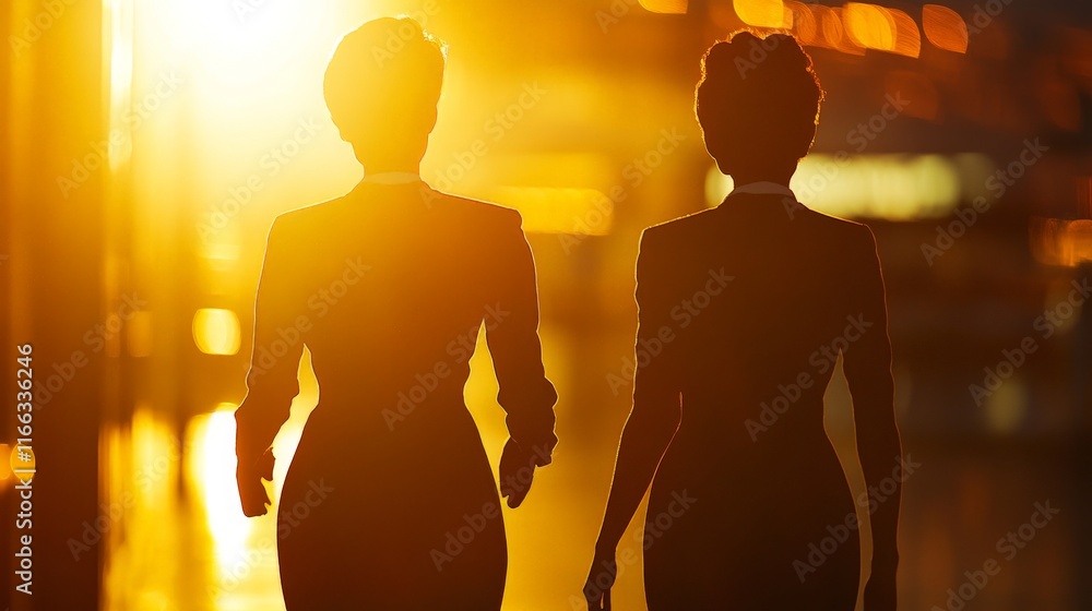 Flight Attendants Walking Through the Terminal at Sunset Flight Attendants Walking Through the Terminal at Sunset