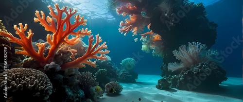 Beauty of corals captured amidst underwater reflections inviting appreciation of life