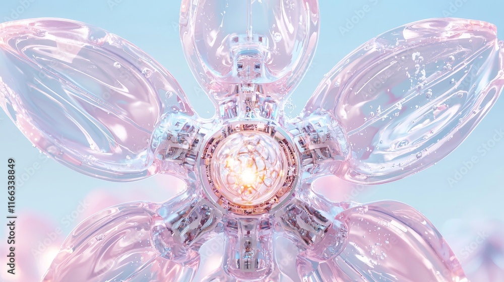 Futuristic Fusion: Intricate Mechanical Orchid Revealing Radiant Core in Digital Artwork Futuristic Fusion: Intricate Mechanical Orchid Revealing Radiant Core in Digital Artwork