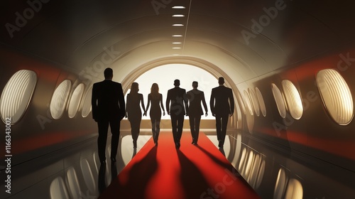 Pilots Exiting Airplane Cockpit with Cabin Crew