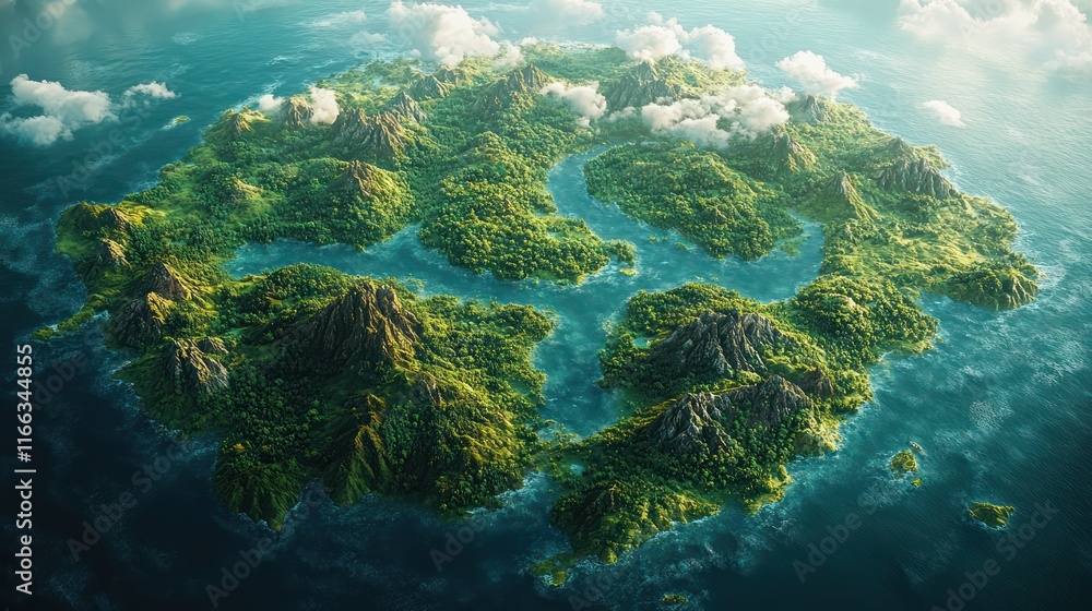 Lush Tropical Archipelago: An Aerial View of Island Paradise Lush Tropical Archipelago: An Aerial View of Island Paradise