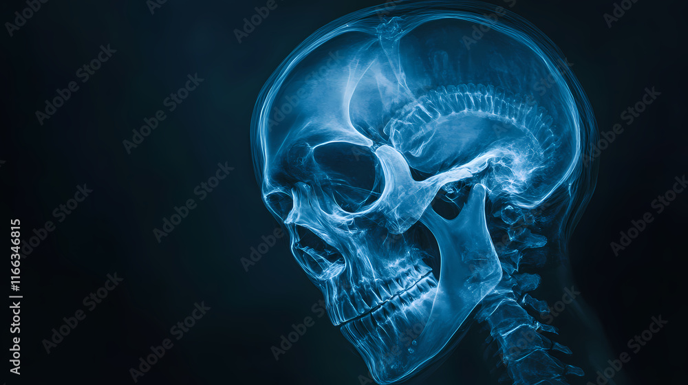 Blue x-ray of a human skull. Etherwood. Illustration Blue x-ray of a human skull. Etherwood. Illustration