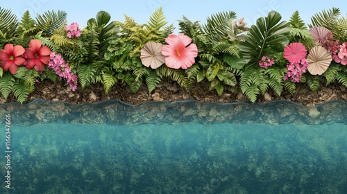 3D illustration depicting the role of transpiration in the water cycle, highlighting its importance for ecosystems.