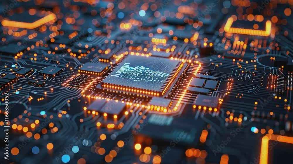A mesmerizing close-up of a computer chip glowing with light, symbolizing the cutting edge of technology and innovation. It's a perfect representation of the speed, power. A mesmerizing close-up of a computer chip glowing with light, symbolizing the cutting edge of technology and innovation. It's a perfect representation of the speed, power.