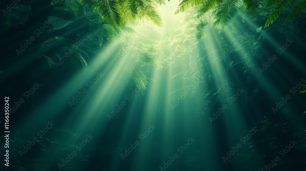 3D render of a lush forest with sunlight filtering through the canopy, showcasing the beauty of nature.