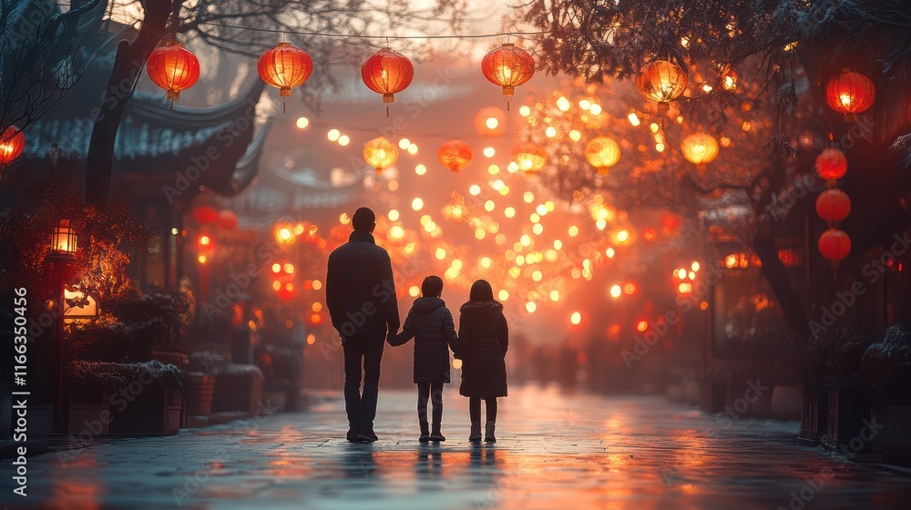 Family Stroll Under Lanterns: A Magical Winter Evening in China Family Stroll Under Lanterns: A Magical Winter Evening in China