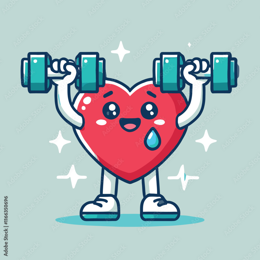 cartoon heart character lifting dumbbells cartoon heart character lifting dumbbells