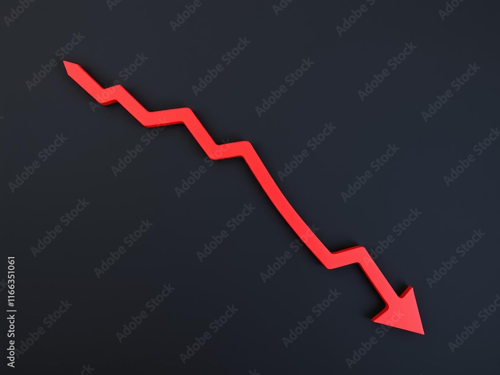 A stock photo featuring a declining stock bar chart with a falling red arrow indicating a decrease in value, market, data A stock photo featuring a declining stock bar chart with a falling red arrow indicating a decrease in value, market, data