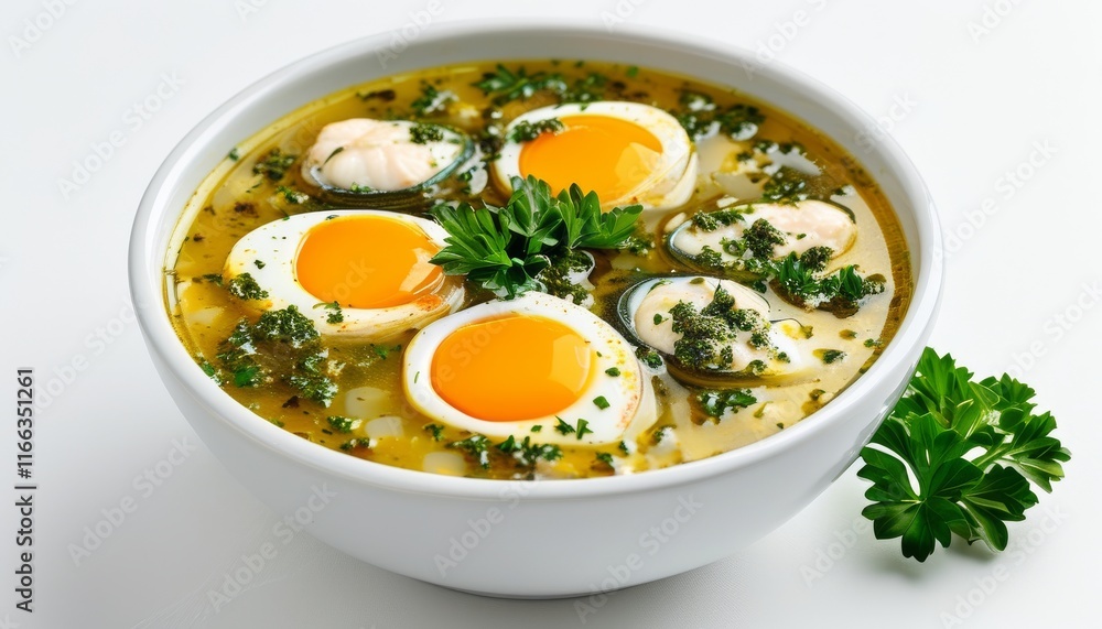 Delicious Bourride Fish Stew with Aioli and Soft Boiled Eggs Garnished with Fresh Herbs Delicious Bourride Fish Stew with Aioli and Soft Boiled Eggs Garnished with Fresh Herbs