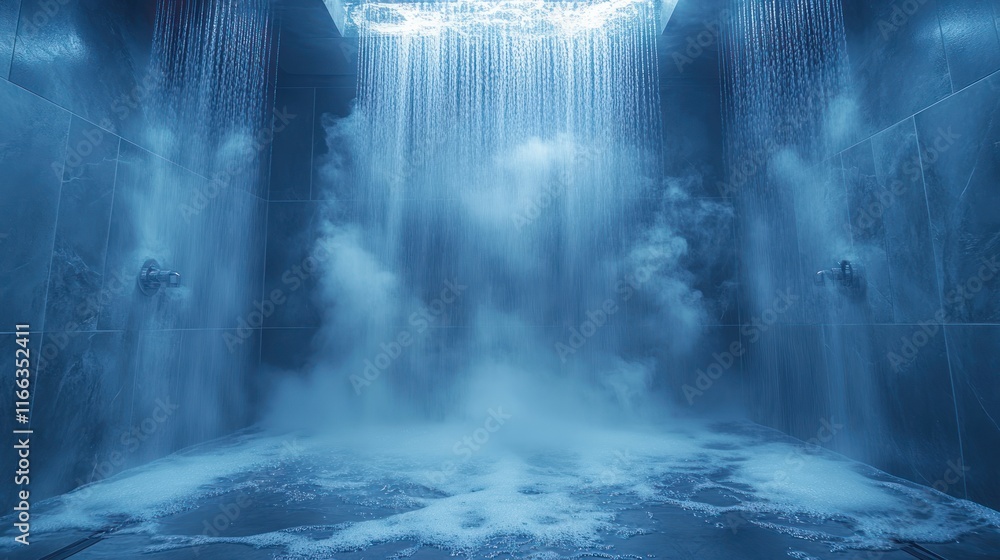 Modern shower with steam and water effects. Modern shower with steam and water effects.