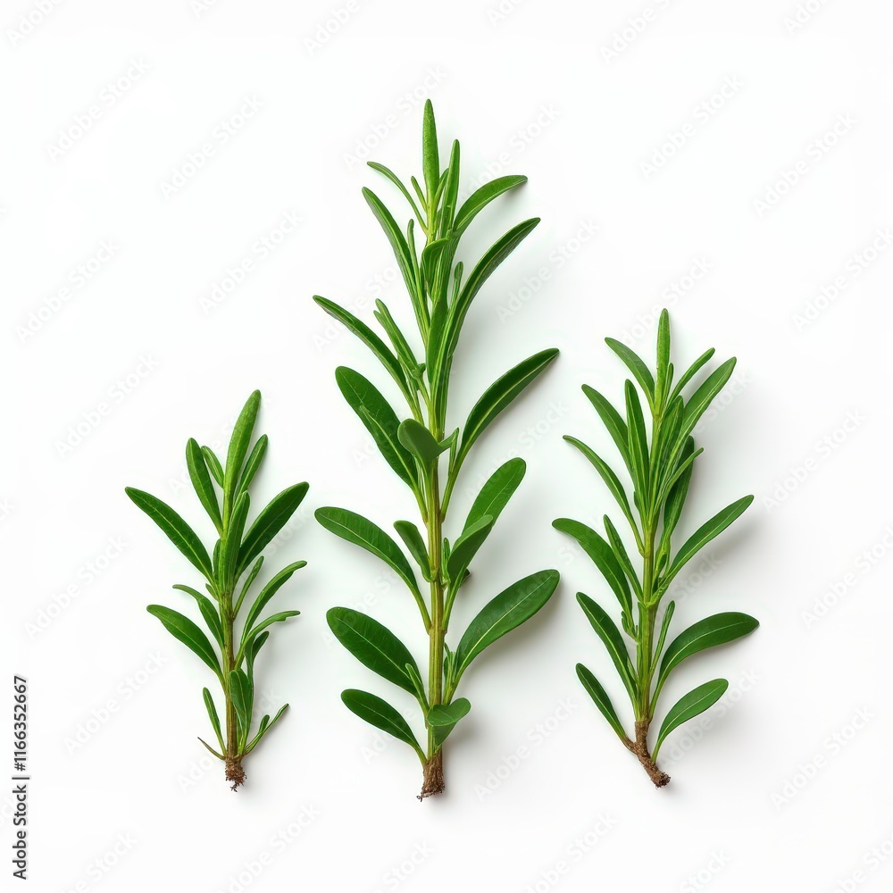 Fototapeta premium Rosemary Trio: Fresh Sprigs of Rosemary Arranged in a Triangular Pattern