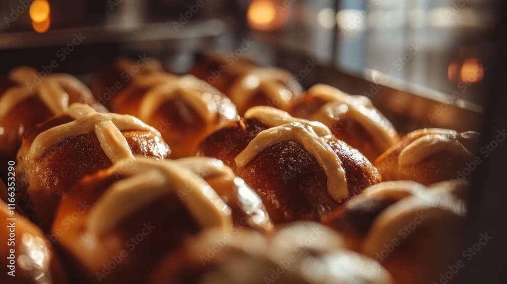 Golden Brown Hot Cross Buns Fresh From The Oven