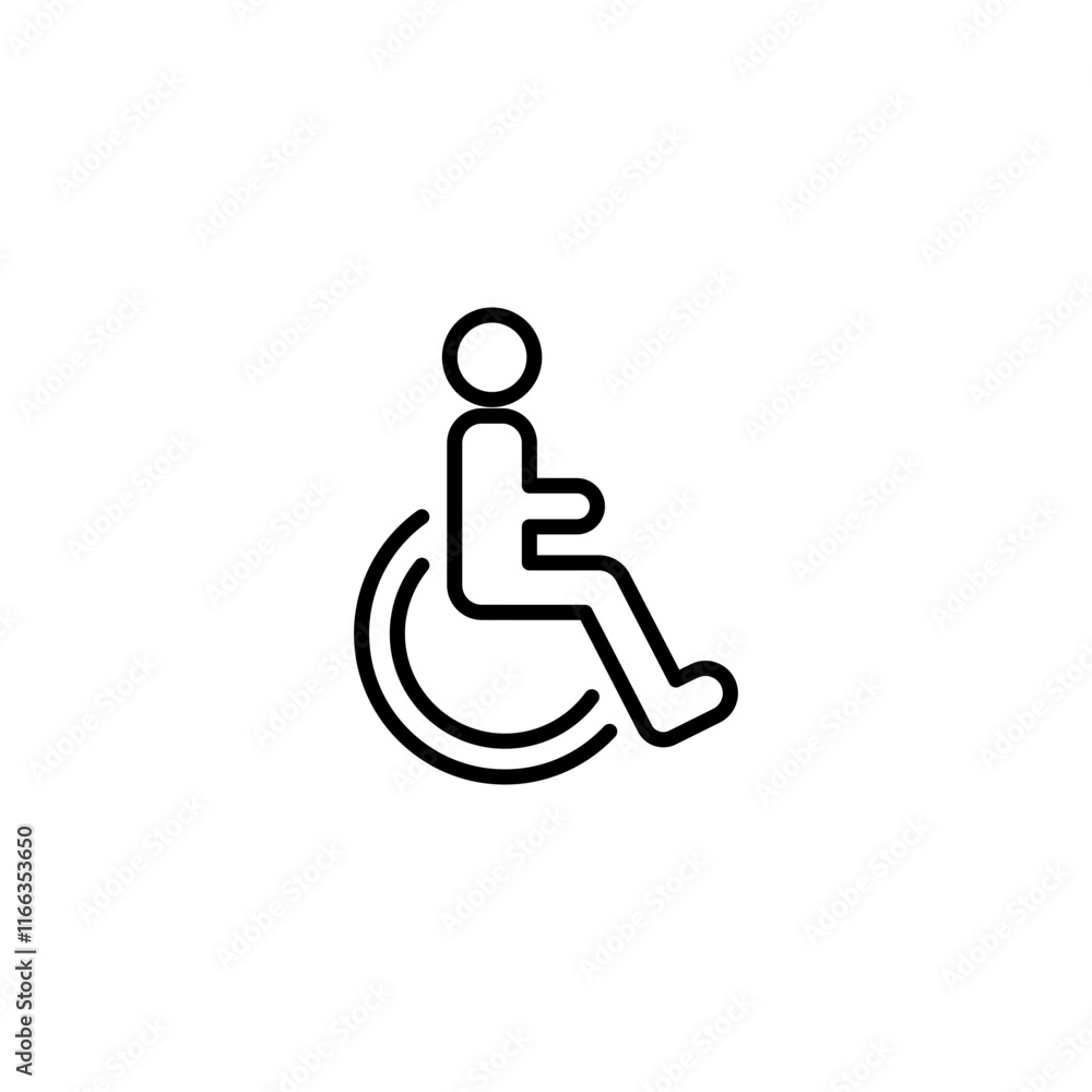 Disable, handicap line icon. Simple outline style. Symbol, chair, parking, wheel, access, person, pictogram, reserved, transport concept. Vector illustration isolated. SVG Disable, handicap line icon. Simple outline style. Symbol, chair, parking, wheel, access, person, pictogram, reserved, transport concept. Vector illustration isolated. SVG