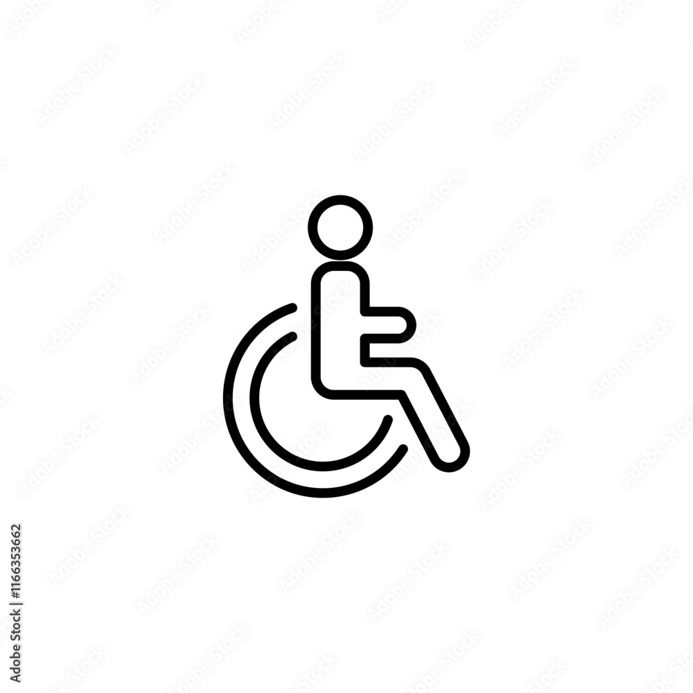 Disable, handicap line icon. Simple outline style. Symbol, chair, parking, wheel, access, person, pictogram, reserved, transport concept. Vector illustration isolated. SVG Disable, handicap line icon. Simple outline style. Symbol, chair, parking, wheel, access, person, pictogram, reserved, transport concept. Vector illustration isolated. SVG
