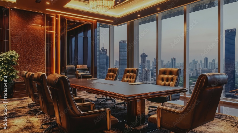 Modern Conference Room with Skyline View in Urban Setting Modern Conference Room with Skyline View in Urban Setting
