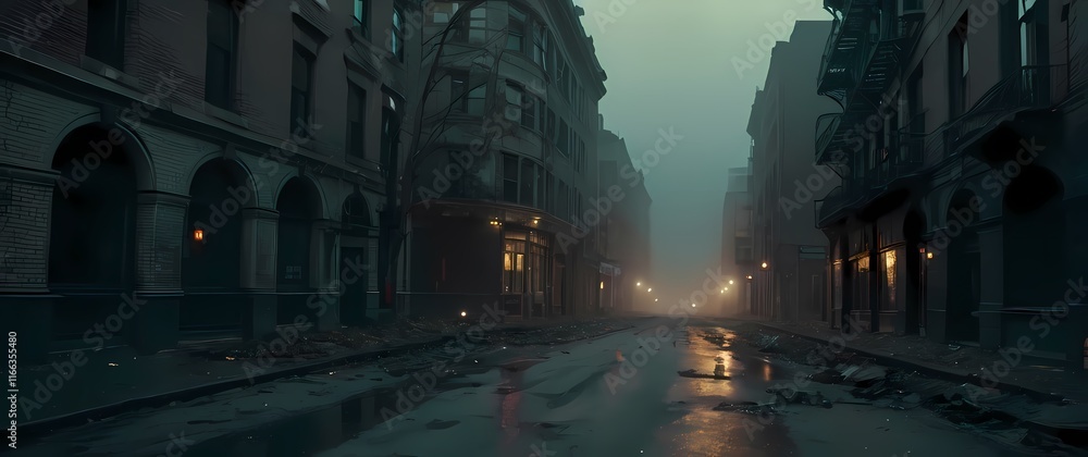 A hauntingly beautiful shot of an empty crumbling city street with nature beginning to reclaim its space. Extremely detailed high resolution illustration. A hauntingly beautiful shot of an empty crumbling city street with nature beginning to reclaim its space. Extremely detailed high resolution illustration.