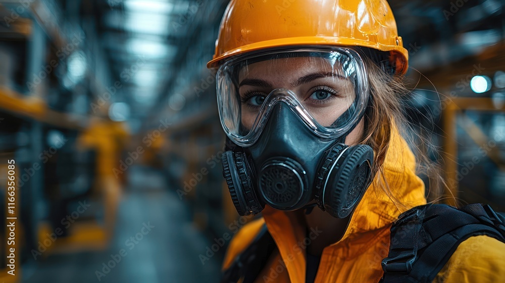 Worker in safety gear in an industrial setting. Worker in safety gear in an industrial setting.