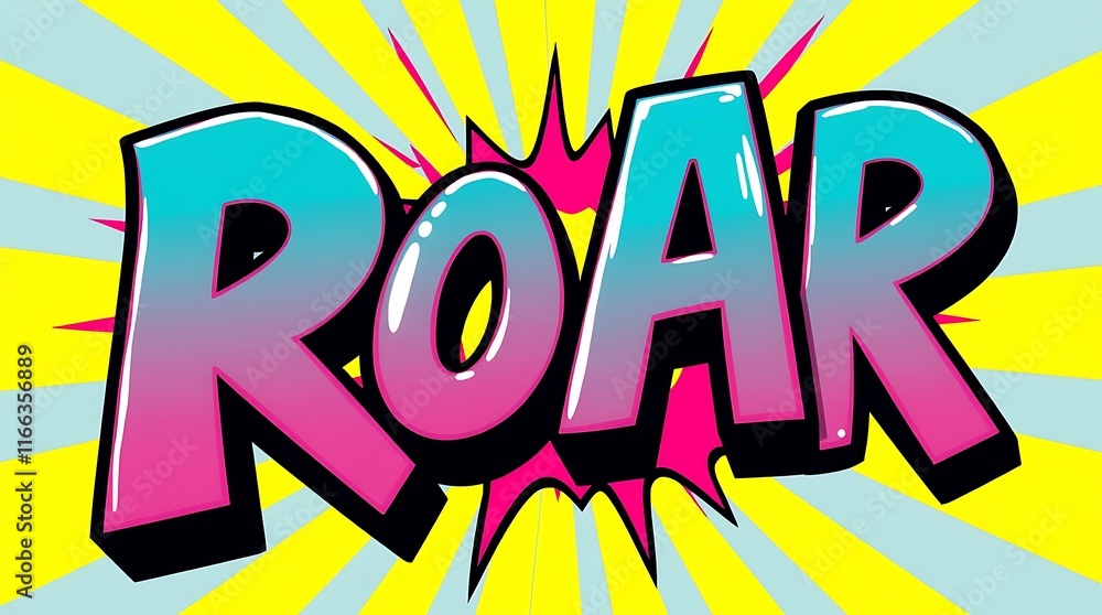 Bold Roar Text Pop Art Style Yellow Background Design Bold Roar Text Pop Art Style Yellow Background Design