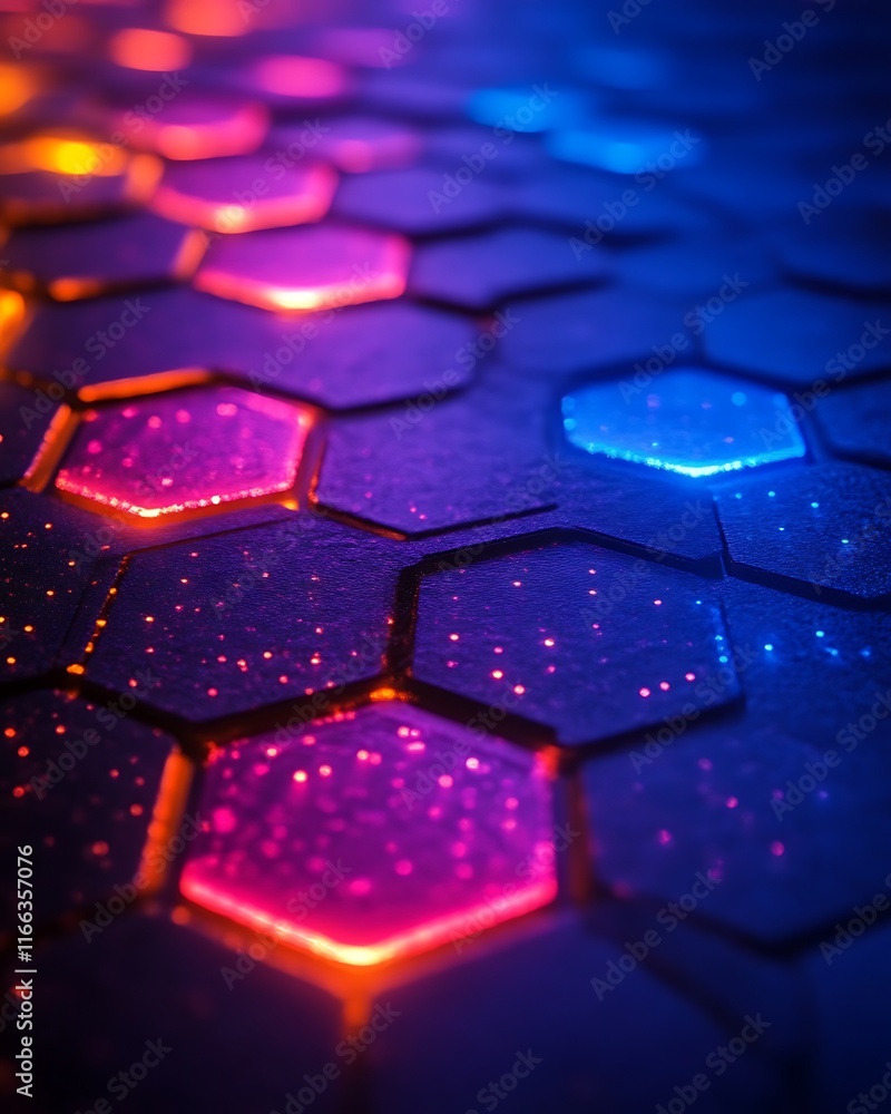 Illuminated hexagonal grid pattern. Illuminated hexagonal grid pattern.