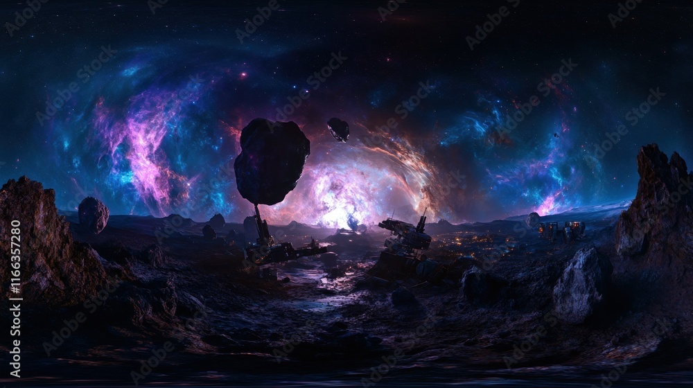 Obraz premium A stunning cosmic landscape featuring vibrant colors and celestial formations.