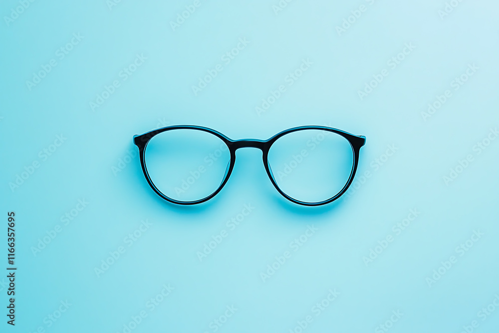 Stylish Black Round Glasses on a Pastel Blue Background Stylish Black Round Glasses on a Pastel Blue Background