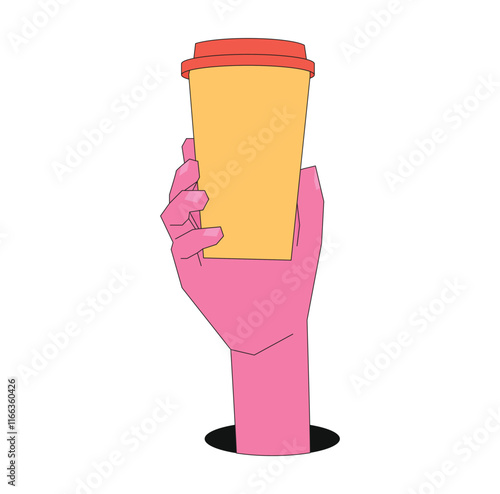 Illustration hand holding a cup retro