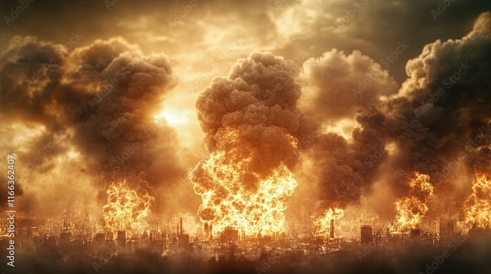 Fototapeta premium Fossil Fuel Combustion Dynamics, Engaging visualization of high-energy heat release and environmental impact, immersive experience with vivid detail