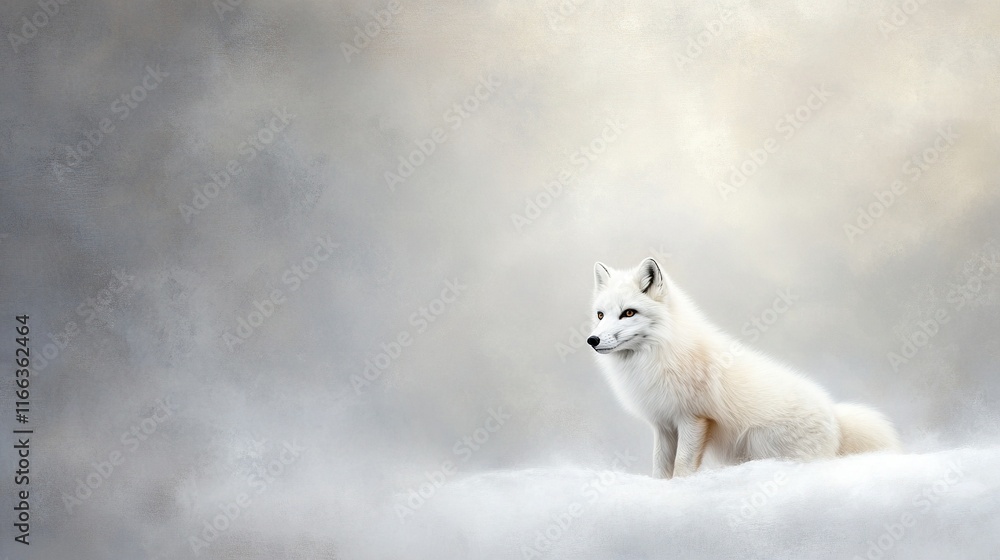 Obraz premium Arctic fox navigating the frozen tundra, vibrant snow-covered landscape, showcasing resilience in a harsh environment