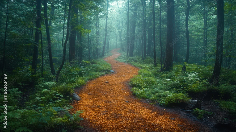 Fototapeta premium Enchanted Forest Path: A Misty Autumn Walk