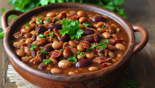 Authentic Brazilian Feijao Tropeiro with Stir Fried Beans and Fresh Herbs photo