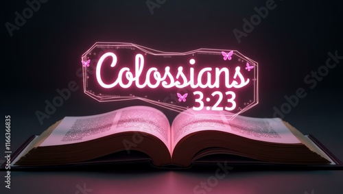 The word colossians floats gracefully a couple of inches above the open pages of an ancient Bible, as though it is levitating in mid-air.