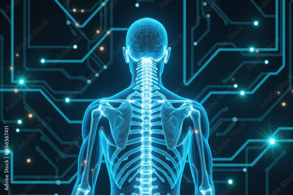 Futuristic Human Anatomy with Technology Background and Circuit Design Futuristic Human Anatomy with Technology Background and Circuit Design