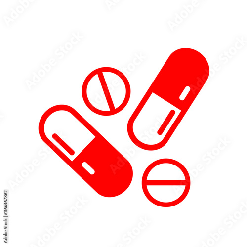 red capsule vector icon, medicine icon