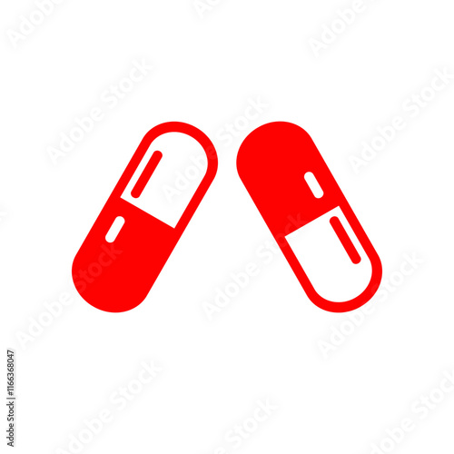 red capsule vector icon, medicine icon