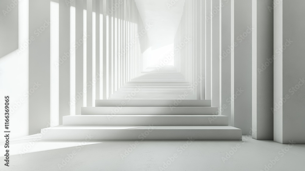 Fototapeta premium White architectural staircase leading to bright light.