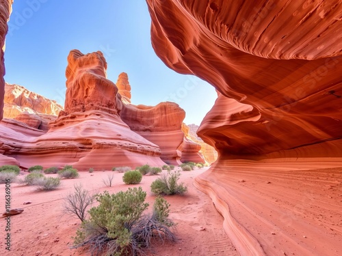 Abstract colorful light beams shining through the narrow sandstone walls of Antelope Canyon, creating a stunning natural artwork, travel, Navajo Reservation