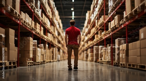 Obraz na płótnie Warehouse worker skillfully managing cutting-edge machinery in a bustling industrial environment, showcasing efficiency and precision in operations w salonie