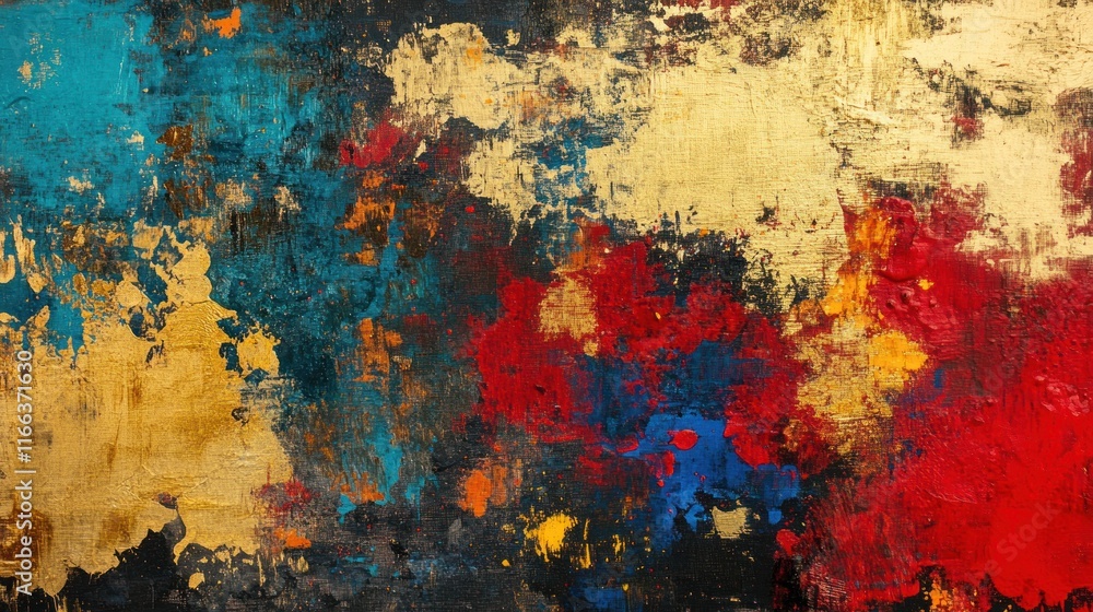Abstract Gold, Red, and Blue Canvas: A Symphony of Textures and Hues Abstract Gold, Red, and Blue Canvas: A Symphony of Textures and Hues