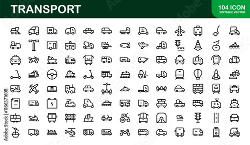 Comprehensive Transport Icon Pack. Editable, Minimalist Line Icons for Shipping, Logistics, Public Transport, and Travel Projects.