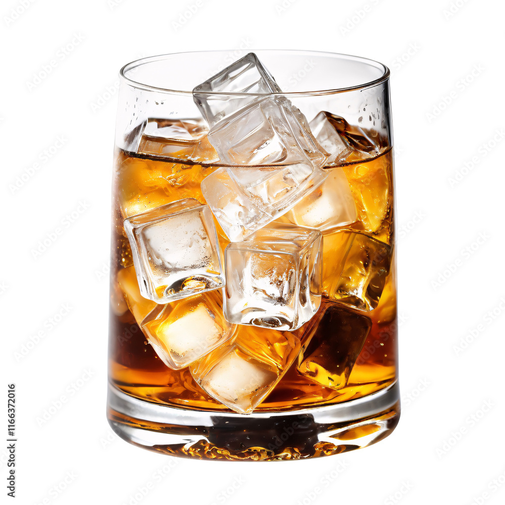 Close-Up of a Glass of Refreshing Whiskey on the Rocks with Crystal Clear Ice Cubes and Rich Amber Liquid Captured in High Detail Close-Up of a Glass of Refreshing Whiskey on the Rocks with Crystal Clear Ice Cubes and Rich Amber Liquid Captured in High Detail