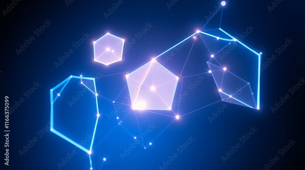 Abstract Geometric Shapes with Glowing Nodes and Connecting Lines on a Digital Background Abstract Geometric Shapes with Glowing Nodes and Connecting Lines on a Digital Background